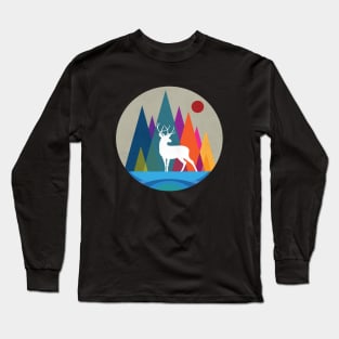 Deer by a Colorful Mountain Long Sleeve T-Shirt